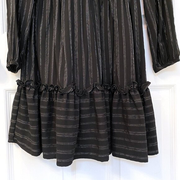 Anthropologie Ro & De Pippa Tiered Black Silver Pinstriped Long Sleeve Dress - Picture 7 of 11
